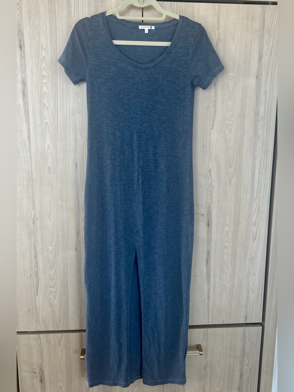 Sundry Women’s Blue Short Sleeve T‑Shirt Dress Size 0 Round Neck Front Slit